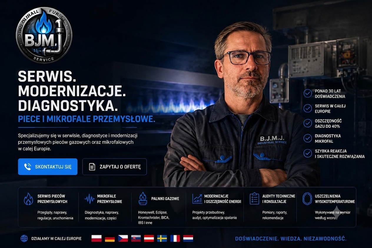 Specjalista B.J.M.J. na tle maszyn przemysłowych
